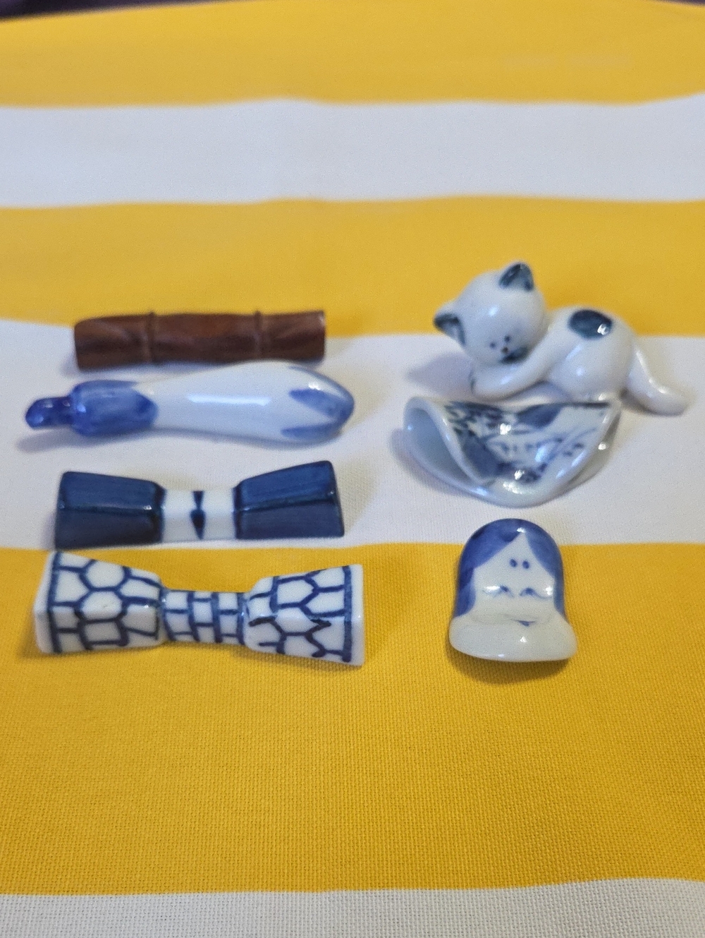 Vintage Chopstick Rests Hashioki Mixed Lot of 7 Cat Eggplant Porcelain Wood